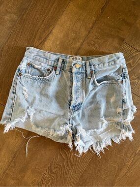 Agolde Light Blue Distressed Denim Cutoff Shorts